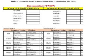 U6 Plateau en salle à WOIPPY samedi 27 Février 2016 RDV 15h 30