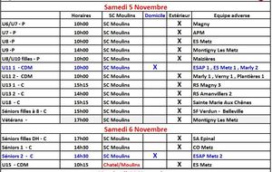 Programme des matchs du Week - End du 5 - 6 et 11 Novembre 2016