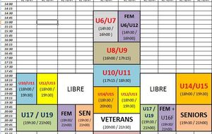 PLANNING DES ENTRAINEMENTS 2017 - 2018