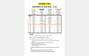 Programme du tournoi U13 &quot;CORA&quot;