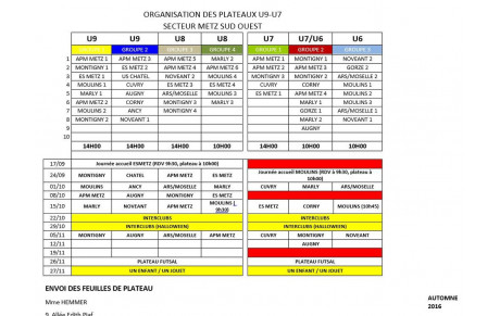 Plateaux automne pour U6 - U7 - U78 - U9