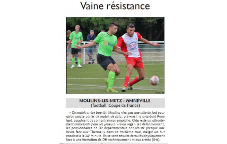 Article séniors contre SCO Amnéville coupe de france dimanche 11 septembre 2016 