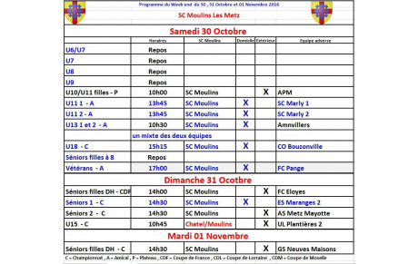 Programmes du week end 29 , 30 Octobre et 01 Novembre 