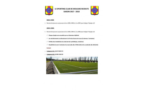 SC Moulins recrute joueurs U13 - U15 