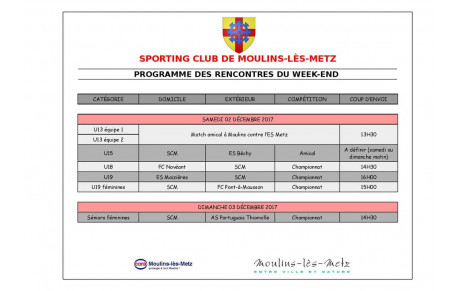 Programme des rencontres du week-end 
