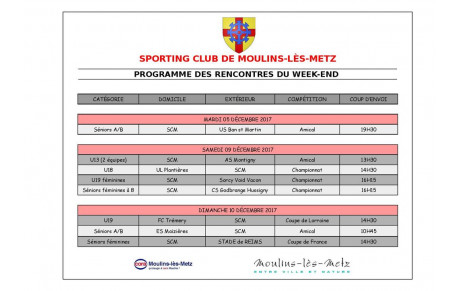 Programme des rencontres de la semaine