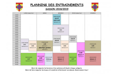 Planning des entraînements 